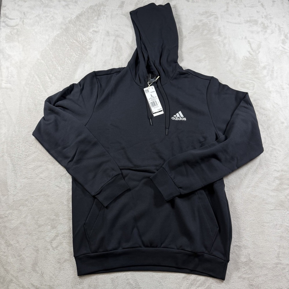 ADIDAS FeelCozy Hoodie Mens Large Black Fleece Pullover Sweatshirt NWT GV5294